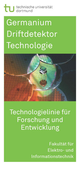 Flyer with green background and text in white font "Germanium Drift Detector Technology" with an illustration in the centre